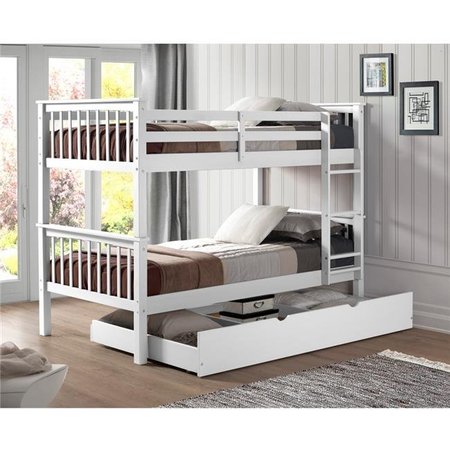 WALKER EDISON FURNITURE Walker Edison Furniture BWTOTMSWH-TR Solid Wood Twin Bunk Bed with Trundle Bed in White BWTOTMSWH-TR